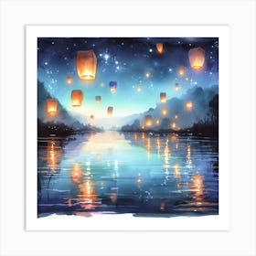 Night Sky With Lanterns Art Print