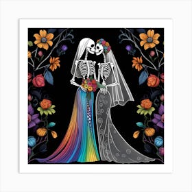 Day Of The Dead Wedding LBGTQ love whimsical minimalistic line Art Print