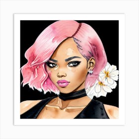 Afro Girl With Pink Hair Art Print