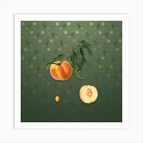 Vintage Peach Botanical on Lunar Green Pattern n.0391 Art Print