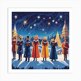 Santa Christmas Choir Art Print