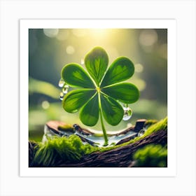 A Bright Green Magical Fourleaf Clover Inside A Art Print