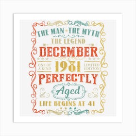 41 Years Old Born In December 1981 41st Birthday Mens Womens 1 Art Print