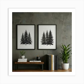 Black And White Pine Trees Art Print