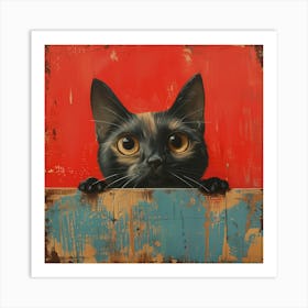 Cute Cat Peeking Over The Fence Art Print