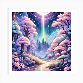 A Fantasy Forest With Twinkling Stars In Pastel Tone Square Composition 292 Art Print