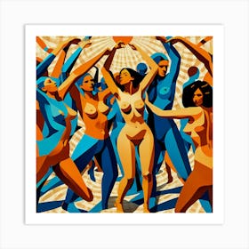 'Nude Dancers' Naturist Woman Only Club Night Art Print