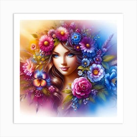 Beautiful Girl With Flowers 4 Art Print