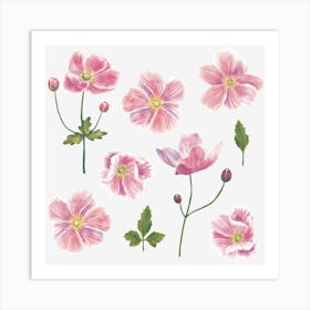 Pink Japanese Anemones Art Print