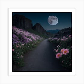 Moonlight Over Flowers Art Print