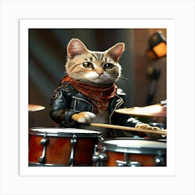 Cat Playing Drums Art Print