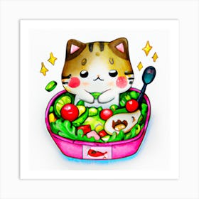 Kawaii Cat Salad Art Print