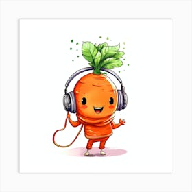 Carrot With Headphones 2 Art Print