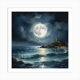 Full Moon Over The Sea Art Print