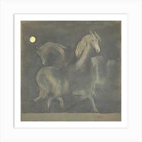 Horses In The Moonlight 1 Art Print