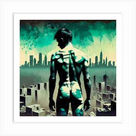 'Isolated' Nude Man Standing In Front Of A City Art Print