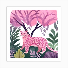 Pink Leopard in Jungle Setting Art Print