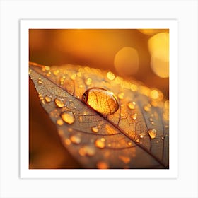 Autumn Leaf With Water Droplets Art Print