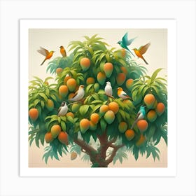 Birds On A Mango Tree Art Print