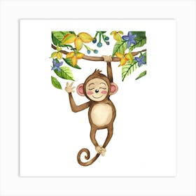 Monkey Hanging On A Branch Art Print