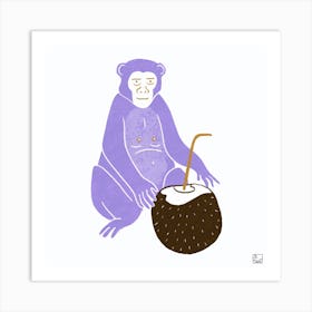 Purple Monkey With Coconut Square Art Print