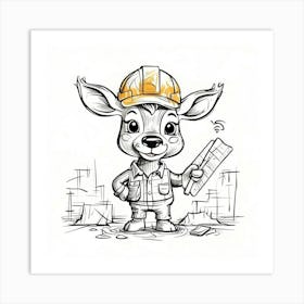 Deer In Hard Hat 2 Art Print