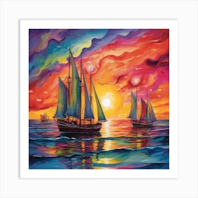 Sailboats At Sunset 22 Art Print