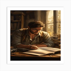 Man Writing In A Book Art Print