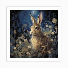 Rabbit Of The Magical Moon Meadow, Rabbit Art Print. Art Print