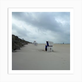 Cloudy beach walk Art Print