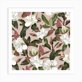 Magnolias Flowers Pink Art Print