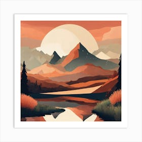 Boho Art Minimalist Landscape Mountains (31) Art Print