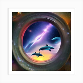 Dolphins In Space 1 Art Print