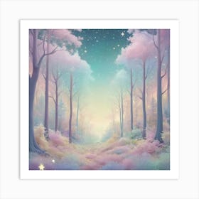 A Fantasy Forest With Twinkling Stars In Pastel Tone S 0 Art Print