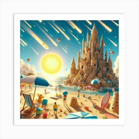 Asteroid Sand Castle Beach Art Print