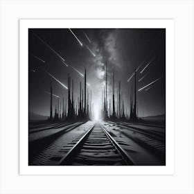 Train Tracks In The Night Art Print