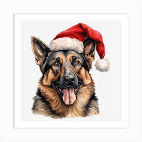 German Shepherd Dog In Santa Hat 1 Art Print