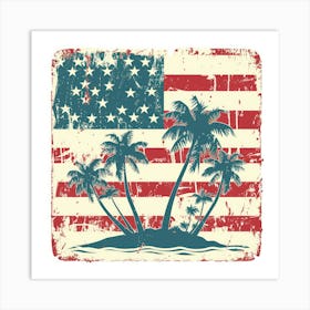 Retro American Flag With Palm Trees 4 Art Print