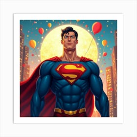 Flux Dev A Vibrant Illustration Of Superman Standing Heroicall 0 Art Print