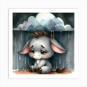 Donkey In The Rain Art Print