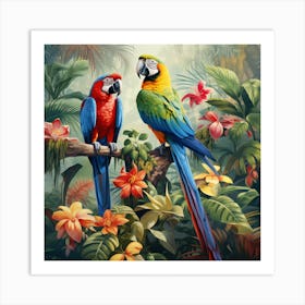 Parrots In The Jungle Art Print