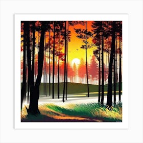 Sunset In The Forest 56 Art Print