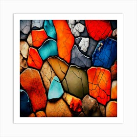 Colorful Cracks In The Wall, Colorful cracked stone wall texture background Art Print