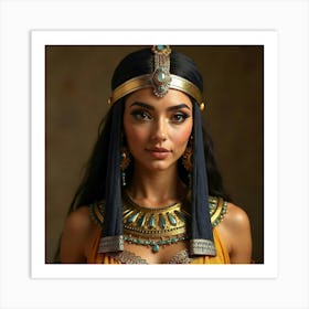 Beautiful Cleopatra Wearing A Stunning Golden Headdress And Rich Jewelry 1 Art Print