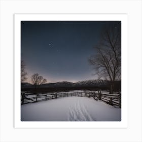 Night Sky Over A Snowy Field Art Print