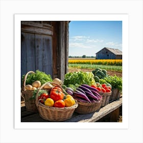 Assorted Vegetables In Peak Season Diverse Lush Greens Ripe Red Tomatoes Plump Purple Eggplants (2) Art Print