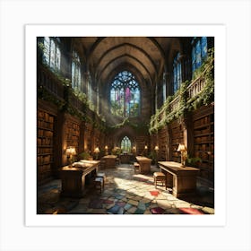 Ancient Library Hidden In A Forest Art Print