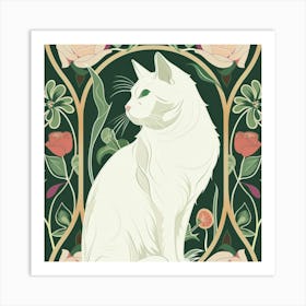 Cat With Roses Art Print