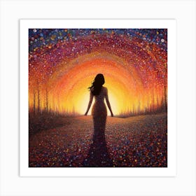 Woman Walking In The Sunset Art Print