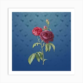 Vintage Purple Roses Botanical on Bahama Blue Pattern n.0644 Art Print